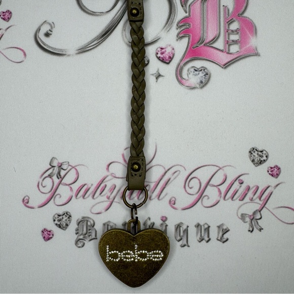 Bebe keychain charm bling rhinestone diamonds heart gold brown grey braided y2k - Picture 2 of 6